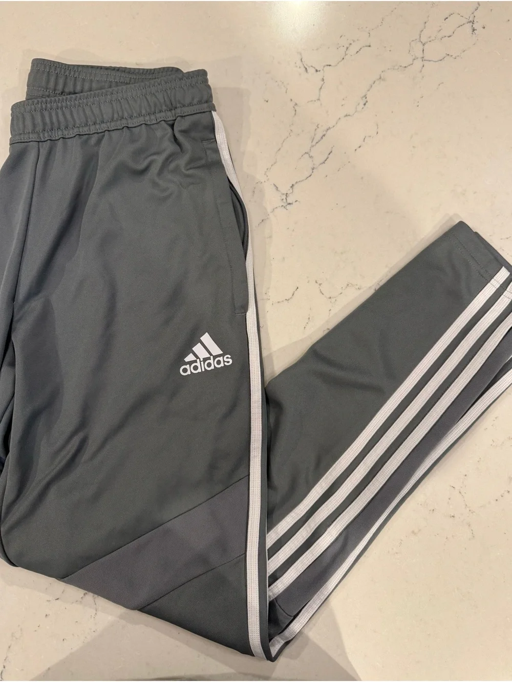 adidas Gray Joggers with White Three-Stripes Medium